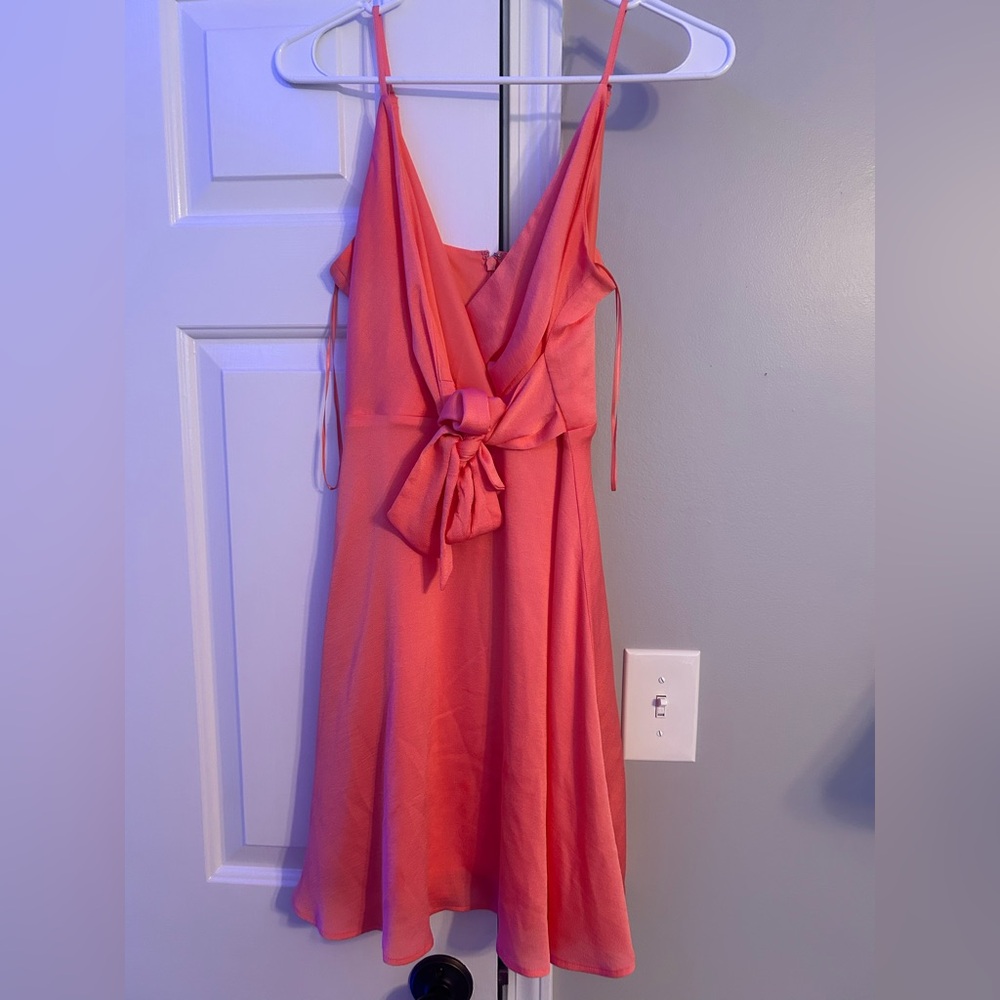 Express Orange Pink Tie Front Mini Sundress